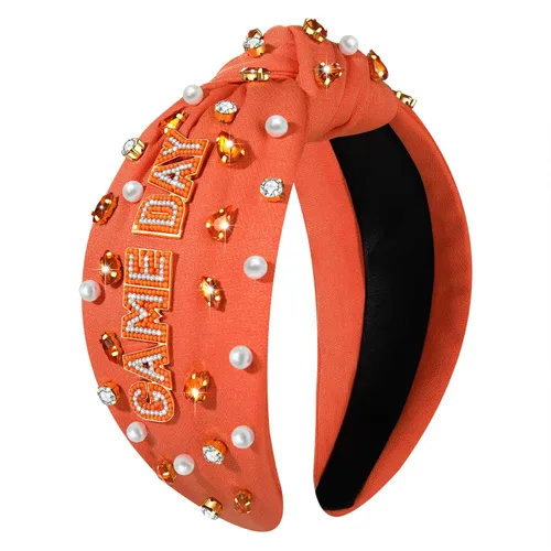 Miniatura 10 de mokkia Diadema de fútbol para mujer, accesorios de fútbol para mamá, accesorios de cristal con diamantes de imitación con nudo superior ancho