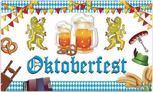 Miniatura 2 de Hrystarad Pancarta de fondo de Oktoberfest de 6 x 3.6 pies para decoración de festivales de cerveza alemana bávara