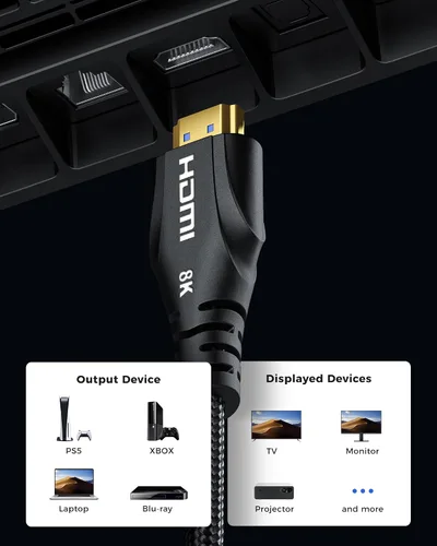 Miniatura 5 de Cratree Cable HDMI corto de 1 pie - Cable HDMI de alta velocidad 8K, 48 Gbps, 8K 60 Hz, 4K 120 Hz, trenzado, eARC - Compatible
