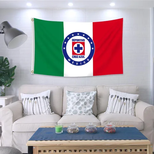 Miniatura 2 de Cruz Azul - Bandera tricolor de México Futbol Club, A.C. Bandera de 3 x 5 pies de doble cara Bandera de fútbol La Maquina Celeste resistente