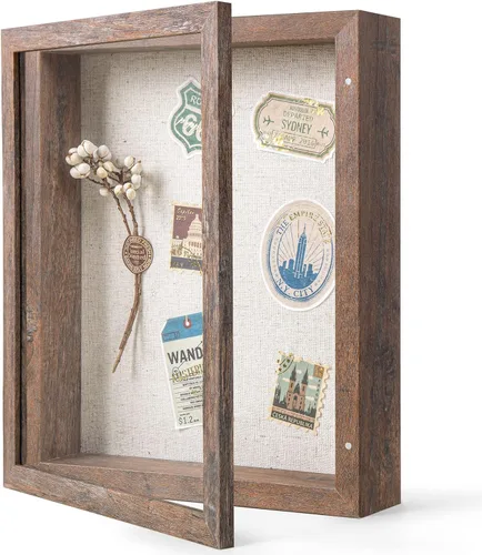 Miniatura 20 de Marco de caja de sombra pequeña de 5 x 5 con parte trasera de lino, resistente vitrina de memoria de flores, imágenes, medallas y más, color negro