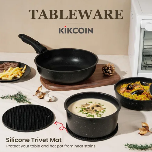 Miniatura 7 de Kikcoin Juego de ollas y sartenes antiadherentes, juego de utensilios de cocina con asas desmontables