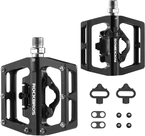 Miniatura 7 de ROCKBROS Pedales de bicicleta de montaña MTB compatibles con SPD bicicleta de montaña de doble función sellada sin clipless de aluminio plataforma