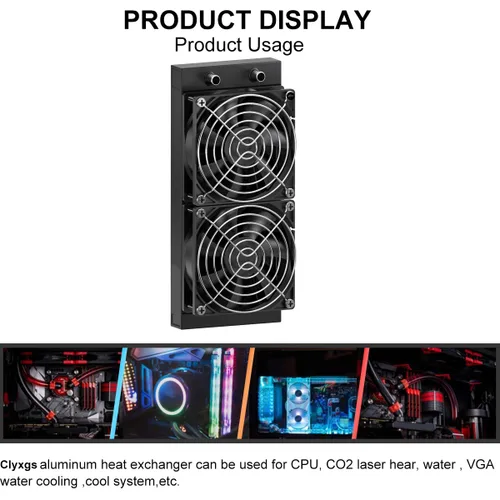 Miniatura 4 de Clyxgs Radiador de refrigeración por agua, radiador intercambiador de calor de aluminio de 12 tubos con ventilador para PC, CPU, computadora