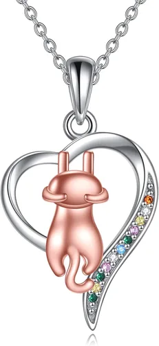YFN Collar de plata de ley 925 para amantes de los gatos, regalos de joyería para mujeres de 18 pulgadas