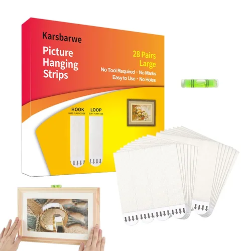 Miniatura 10 de 32 pares (64 tiras) tiras medianas para colgar cuadros, resistentes, ganchos de fotos sin daños, cinta de gancho y bucle, tiras adhesivas extraíbles