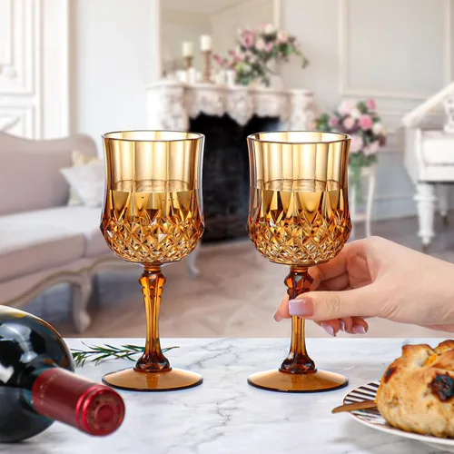 Miniatura 8 de XUWAIDSGN Copas de vino vintage de plástico de 7 onzas, vasos para beber, vasos irrompibles, cristalería para bodas, copas de agua de cristal, Marrón