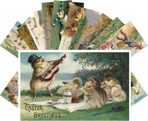 Miniatura 6 de PIXILUV Postales vintage (24 piezas de 4 x 6 pulgadas cada una) Flores de primavera de Pascua y encantadores niños tarjetas de notas vintage retro