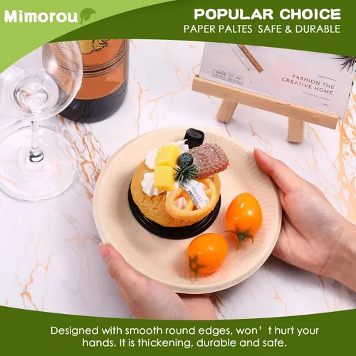 Miniatura 5 de Mimorou 500 platos de papel 100% compostables a granel, platos de papel desechables de caña de azúcar, color marrón, a granel, pequeños, postres