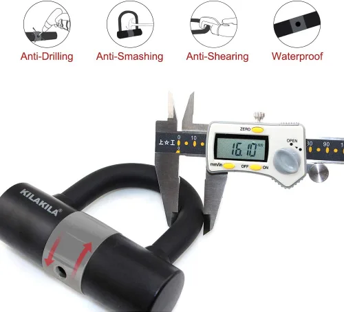 Miniatura 6 de KILAKILA Cerradura de cadena de seguridad - Cerradura de bicicleta y motocicleta resistente de 0.394 in con bloqueo en U de 0.630 in