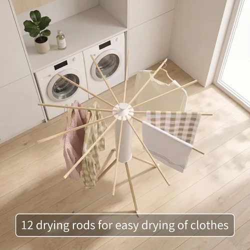 Miniatura 6 de LEQ Tendedero plegable para ropa interior con 4 pies de soporte, tendedero de ropa para apartamento con 12 brazos de secado de madera
