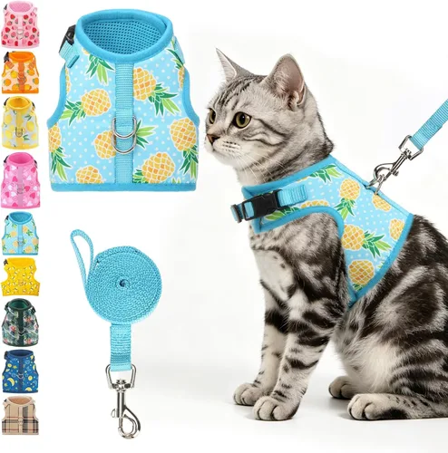 Miniatura 14 de BINGPET Arnés para gatos con correa y collar para caminar, a prueba de escapes, con correa de 59 pulgadas, arnés de chaleco suave ajustable