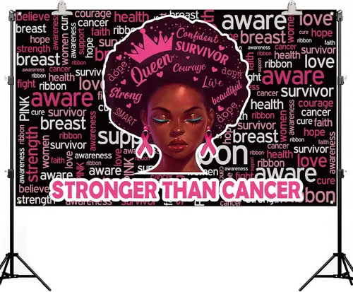 Miniatura 4 de Pudodo Cartel de fondo de concientización sobre el cáncer de mama, cinta rosa más fuerte que el cáncer, soporte para fotografía de fondo