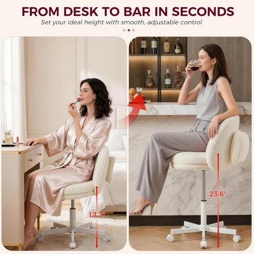 Miniatura 3 de GTPLAYER Silla de oficina alta de terciopelo con ruedas, sillas de tocador con respaldo, altura versátil: taburetes de oficina a bar, silla
