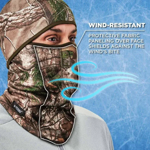 Miniatura 3 de Ergodyne - 16833 N-Ferno 6823 Pasamontañas de esquí, máscara facial de camuflaje resistente al viento, diseño con bisagras para usar como polaina