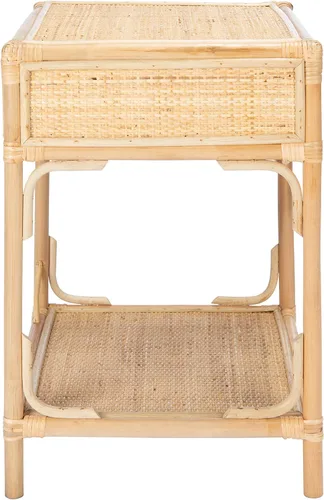 Miniatura 13 de SAFAVIEH Home Collection - Mesita de noche Roya negra y natural con cajón y estante, mesa de acento costera, marco estilo bambú y cajón de ratán