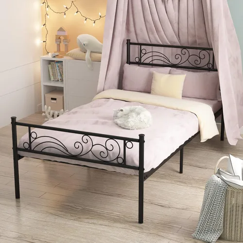 Miniatura 12 de Weehom Marco de cama de metal individual con almacenamiento, no necesita somier, listones de acero resistentes para niños, niñas, adolescentes, Rosa