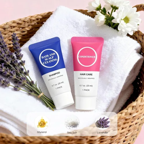 Miniatura 3 de Juego de champú y acondicionador de tamaño de viaje, pequeña prueba de champú para el cabello, kit de acondicionador de muestra de mini artículos