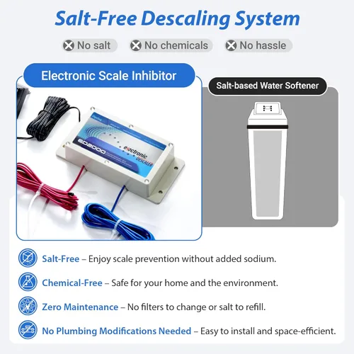 Miniatura 6 de iSpring ED2000S - Desincrustante para toda la casa, acondicionador de agua dura electrónico alternativo sin sal, diseño de luz LED de respiración
