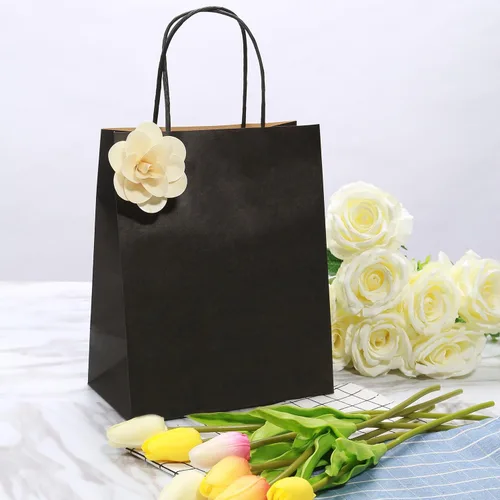 Miniatura 6 de Bolsas de regalo medianas con asas, 50 bolsas de papel kraft a granel, color negro 8x4.75x10 inch,120GSM,Thick,Durable,Recyclable,6LB Load,for