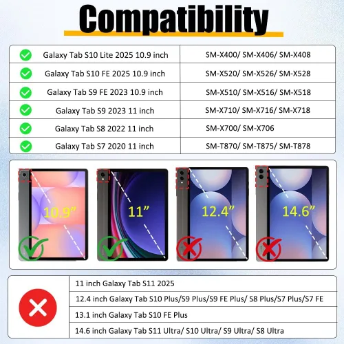 Miniatura 2 de BRAECNstock Funda para Samsung Galaxy Tab S10 Lite/ S10 FE/ S9 FE/ S9/ S8/ S7 5G Funda de 10.9"/11", Funda Protectora a Prueba de Golpes con Soporte