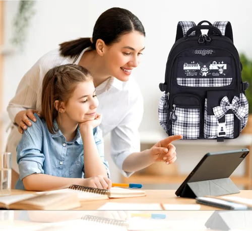 Miniatura 7 de Roffatide Mochila de anime para nuevo semestre con bonitos alfileres, antirrobo, mochila para computadora portátil, mochila de viaje para senderismo