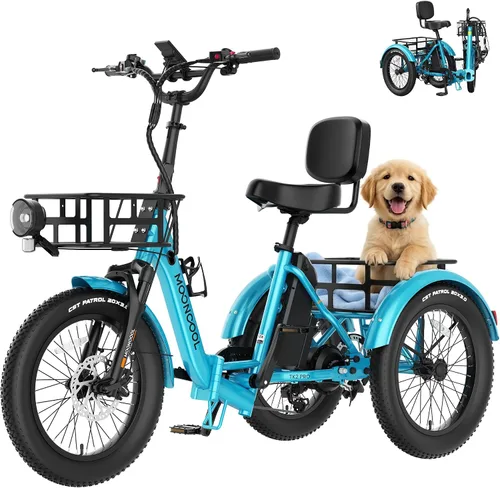 Miniatura 14 de MOONCOOL Triciclo eléctrico plegable para adultos, E-Trike de aluminio de 20 pulgadas con función de marcha atrás y opciones de largo alcance, Plata