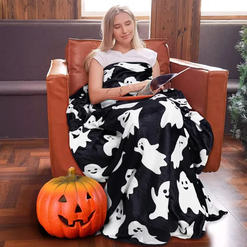 Miniatura 4 de Metawu Manta de Halloween de fantasma, mantas para niños para mujeres, decoraciones de Halloween, mantas de franela para cama, sofá, manta de viaje