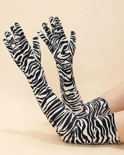 Miniatura 2 de BXT Guantes largos de terciopelo con estampado de leopardo y cebra para mujer, accesorios de disfraz de Halloween