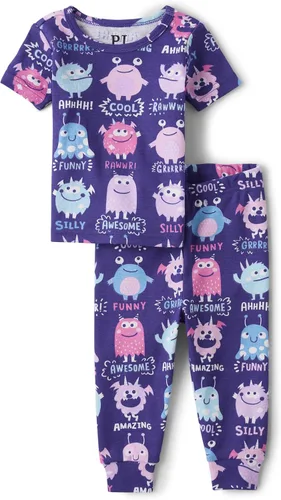 Miniatura 19 de The Children's Place Conjunto de pijama de 2 piezas de camiseta de manga corta y pantalones de ajuste cómodo, 100% algodón, para bebés y niños