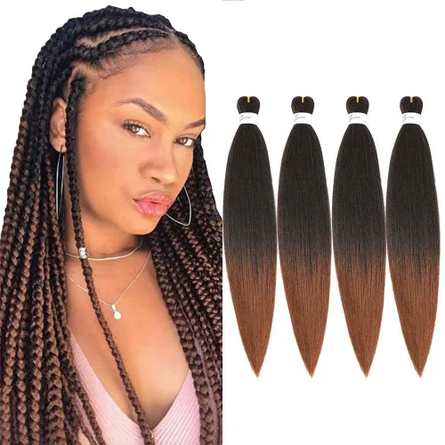 Miniatura 20 de SOKU - Cabello trenzado rojo preestirado de 24" de largo, 4 paquetes de fibra sintética trenzada con ganchillo, textura suave Yaki recta 4 paquetes