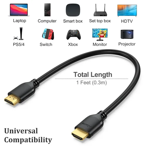 Miniatura 3 de Cable HDMI corto de 1 pie, paquete de 2 unidades, 4K de 1 pie HDMI a HDMI de alta velocidad, cable HDMI 2.0 compatible con 4K @60Hz, 2K, 1080P, HDCP