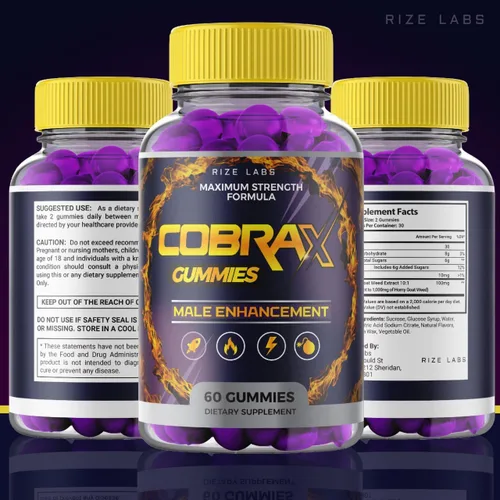 Miniatura 8 de Gomitas CobraX para hombre para apoyo al rendimiento, suplemento ultra puro, fórmula avanzada, revisión de energía, resistencia, paquete de 5