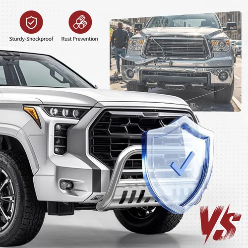 Miniatura 4 de YITAMOTOR Barra Bull Compatible con Toyota Tundra 2007-2021/Sequoia 2008-2022, Tubería de Acero Inoxidable de 3", Barra de Empuje con Cepillo