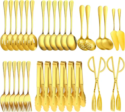 Miniatura 10 de Juego de 20 utensilios para servir, utensilios completos de acero inoxidable para bufé de catering para barbacoas de verano, parrillas, picnic