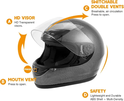 Miniatura 2 de Casco de motocicleta SLMOTO DOT para adultos, de fibra de carbono, con tapa abatible, protección completa de la cara, a prueba de golpes, seguro