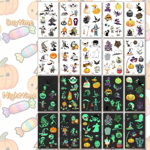 Miniatura 2 de 167 tatuajes de Halloween para niños, tatuajes temporales que brillan en la oscuridad, tatuajes temporales impermeables y luminosos, calcomanías