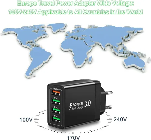 Miniatura 5 de Cargador USB europeo, adaptador de enchufe de viaje europeo 40 W 4 puertos Europa cargador USB carga rápida 3.0 UE enchufe adaptador para iPhone 17