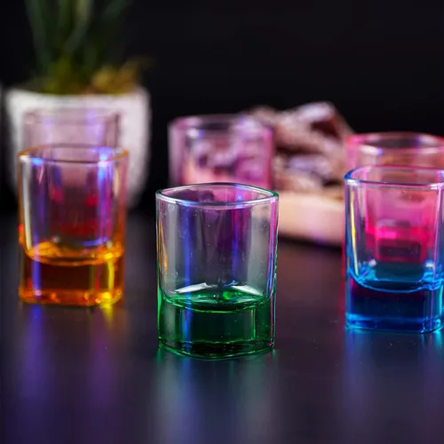 Miniatura 7 de Juego de 6 vasos de chupito de colores (juego de 6 vasos de chupito de 1.75 onzas) pesados, vasos de chupito de colores a granel, vasos de tequila