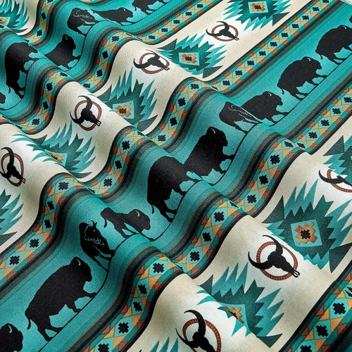 Miniatura 3 de Tucson Buffalo Stripe Turquoise, Fabric by the Yard Turquesa