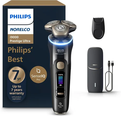 Miniatura 8 de Philips Norelco Shaver i9000 Prestige Ultra, afeitadora eléctrica en seco y húmedo, oro blanco, tecnología SenseIQ Pro, sistema de triple elevación