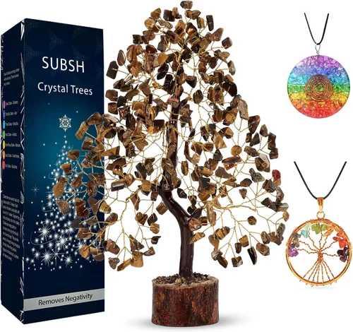 Miniatura 13 de Árbol de la vida de cristal amatista de 10-12 pulgadas con 2 colgantes de chakra – Bonsái de cristal sanador, árbol del dinero para energía