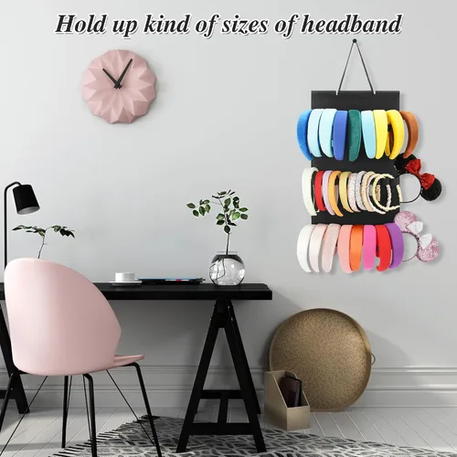 Miniatura 7 de Organizador colgante para diademas para niñas, organizador de diademas de fieltro, organizador de almacenamiento para diademas (sin diademas) (Negro)