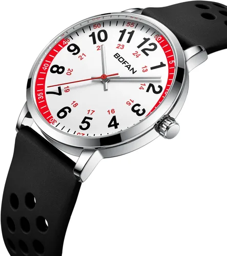 Miniatura 2 de BOFAN Reloj de enfermera para profesionales médicos, estudiantes, médicos con esfera fácil de leer, segunda mano y 24 horas, banda de silicona suave
