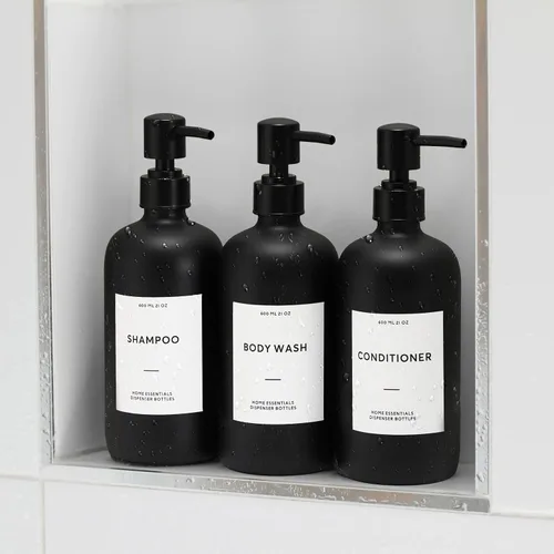 Miniatura 7 de HOMCDALY Dispensador de champú y acondicionador, paquete de 3 botellas recargables de champú y acondicionador de 21 onzas, dispensador de bomba