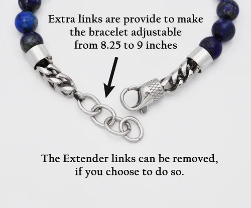 Miniatura 3 de Pulsera de eslabones Franco de acero inoxidable con cuentas de piedras preciosas genuinas