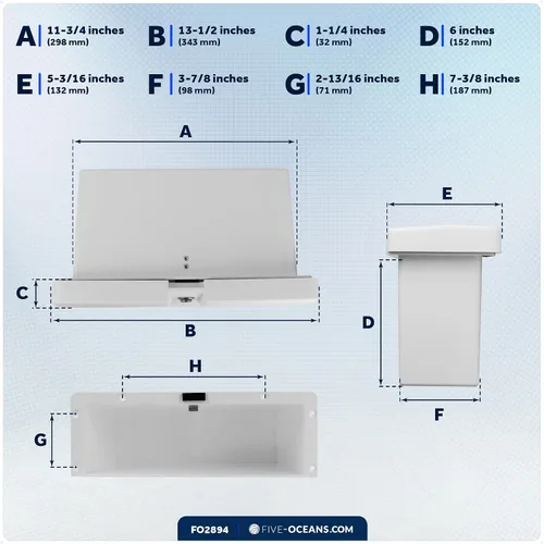 Miniatura 7 de Five Oceans Boat Glove Box, Lockable with 2 Keys, High-Impact and UV-Resistant White ABS Palstic