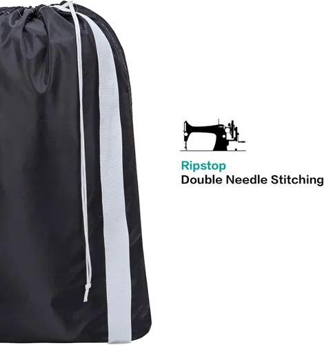 Miniatura 4 de HOMEST Bolsa de lavandería de nailon XL con correa, organizador grande de ropa sucia, fácil de colocar en una canasta o cesta de ropa, puede Negro