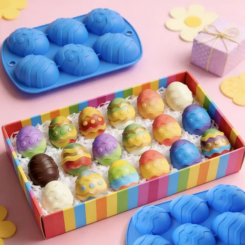 Miniatura 4 de Moldes de silicona para huevos de Pascua, paquete de 4 moldes para hornear en forma de huevo, 24 cavidades, molde de silicona para gelatina