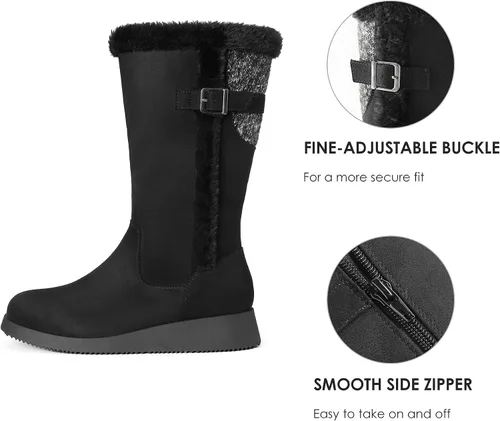 Miniatura 4 de DREAM PAIRS Botas de nieve de invierno para mujer, a media pantorrilla, a la moda, peludas, cálidas